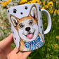 Corgi kutya bögre - Kézzel festett Corgi kutyus és mancsos mintákkal