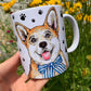 Corgi kutya bögre - Kézzel festett Corgi kutyus és mancsos mintákkal