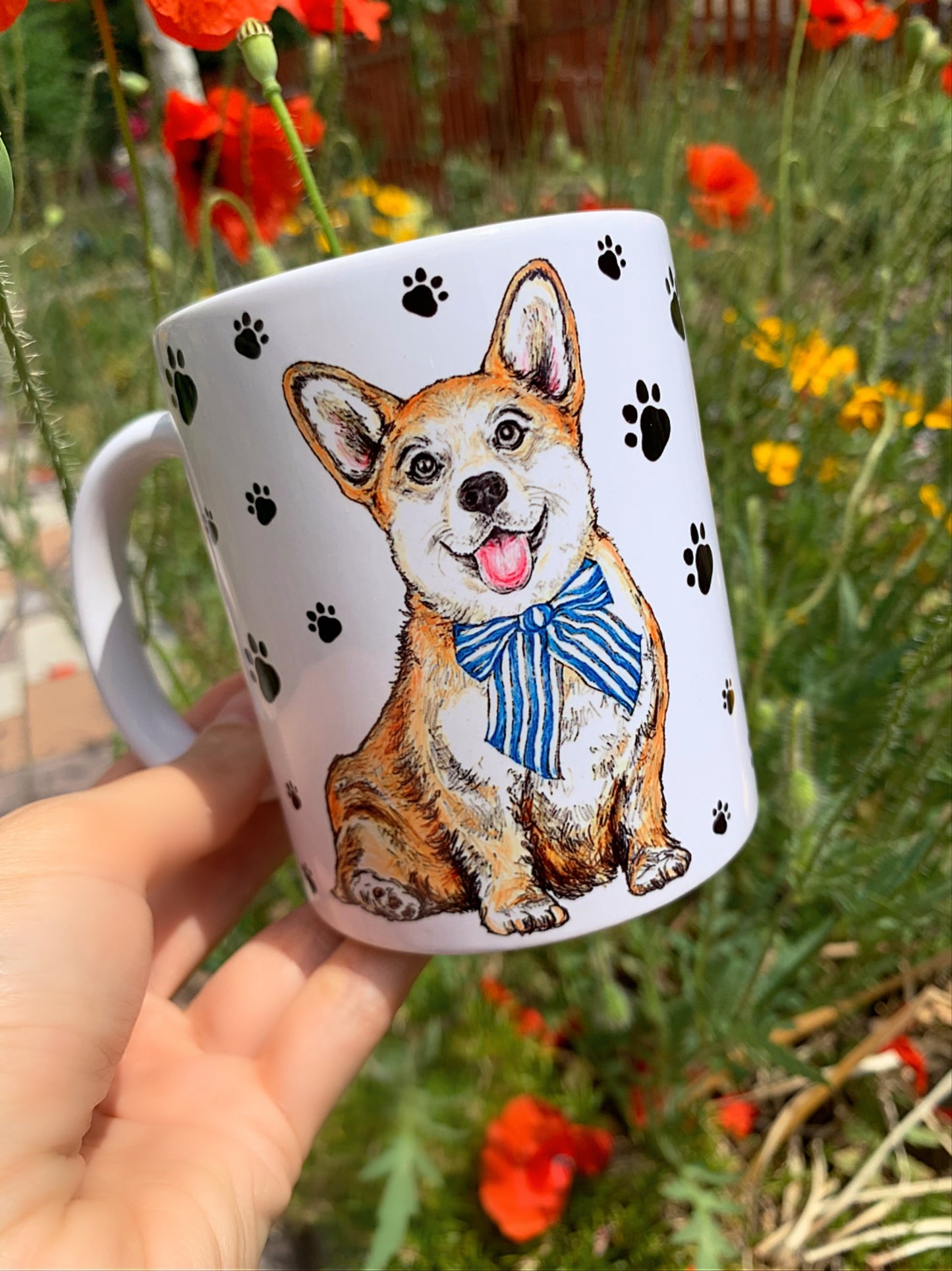 Corgi kutya bögre - 2 féle Corgi kutya és mancs mintákkal