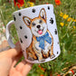 Corgi kutya bögre - Kézzel festett Corgi kutyus és mancsos mintákkal