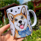 Corgi kutya bögre - Kézzel festett Corgi kutyus és mancsos mintákkal