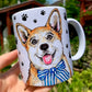 Corgi kutya bögre - Kézzel festett Corgi kutyus és mancsos mintákkal