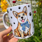 Corgi kutya bögre - Kézzel festett Corgi kutyus és mancsos mintákkal
