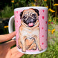 Mopsz kutya rajongóknak tervezett kerámia bögre egyedi illusztrációval