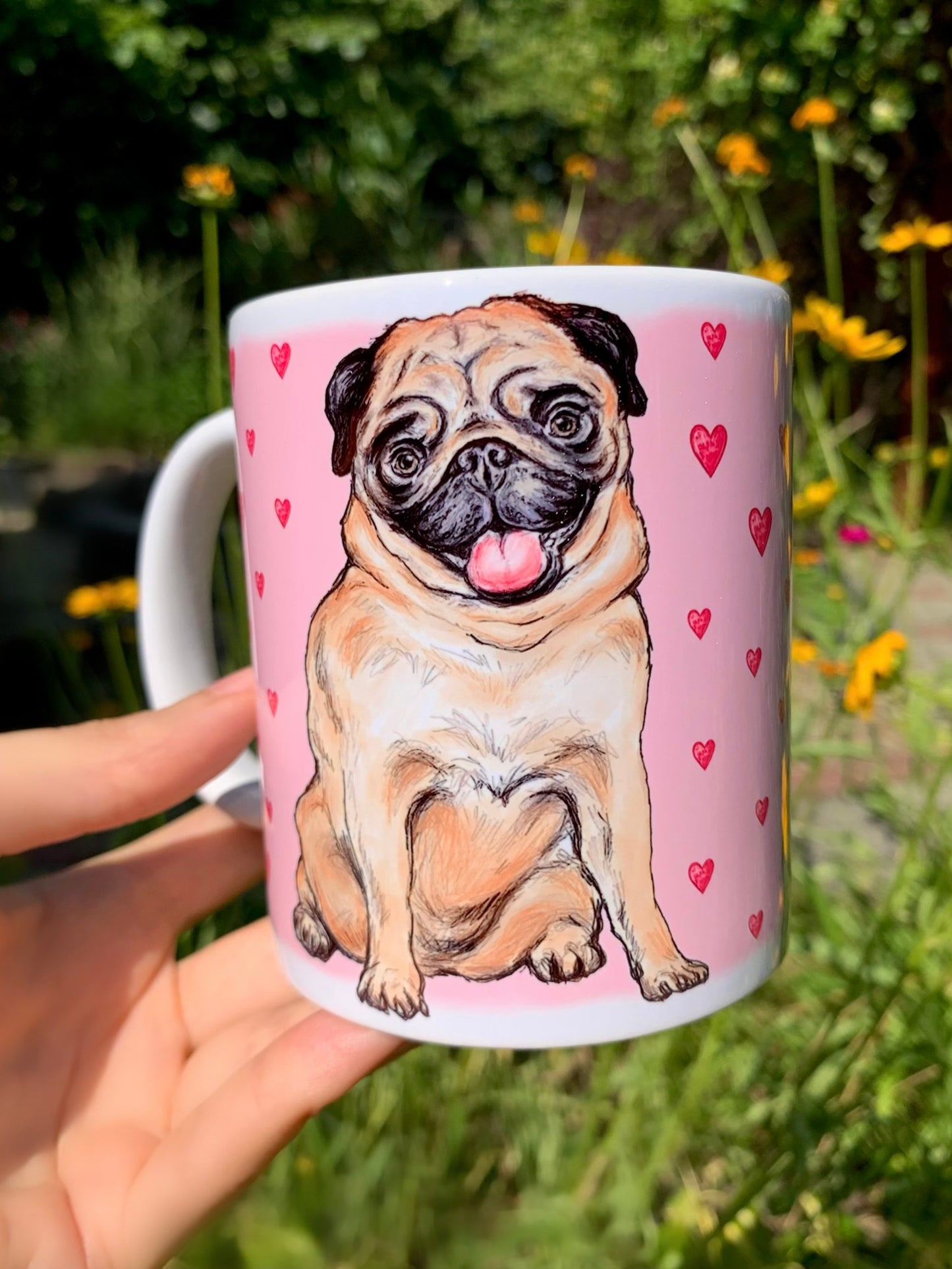 Mopsz kutya rajongóknak tervezett kerámia bögre egyedi illusztrációval