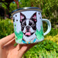 Boston terrier kutyás ajándék – kézműves fém bögre fű és mancs mintákkal