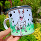 Egyedi bullterrier mintás fém bögre világos színű kutyával