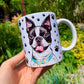 Kézzel rajzolt Boston terrier kutyás kerámia bögre kék nyakörves kutyával