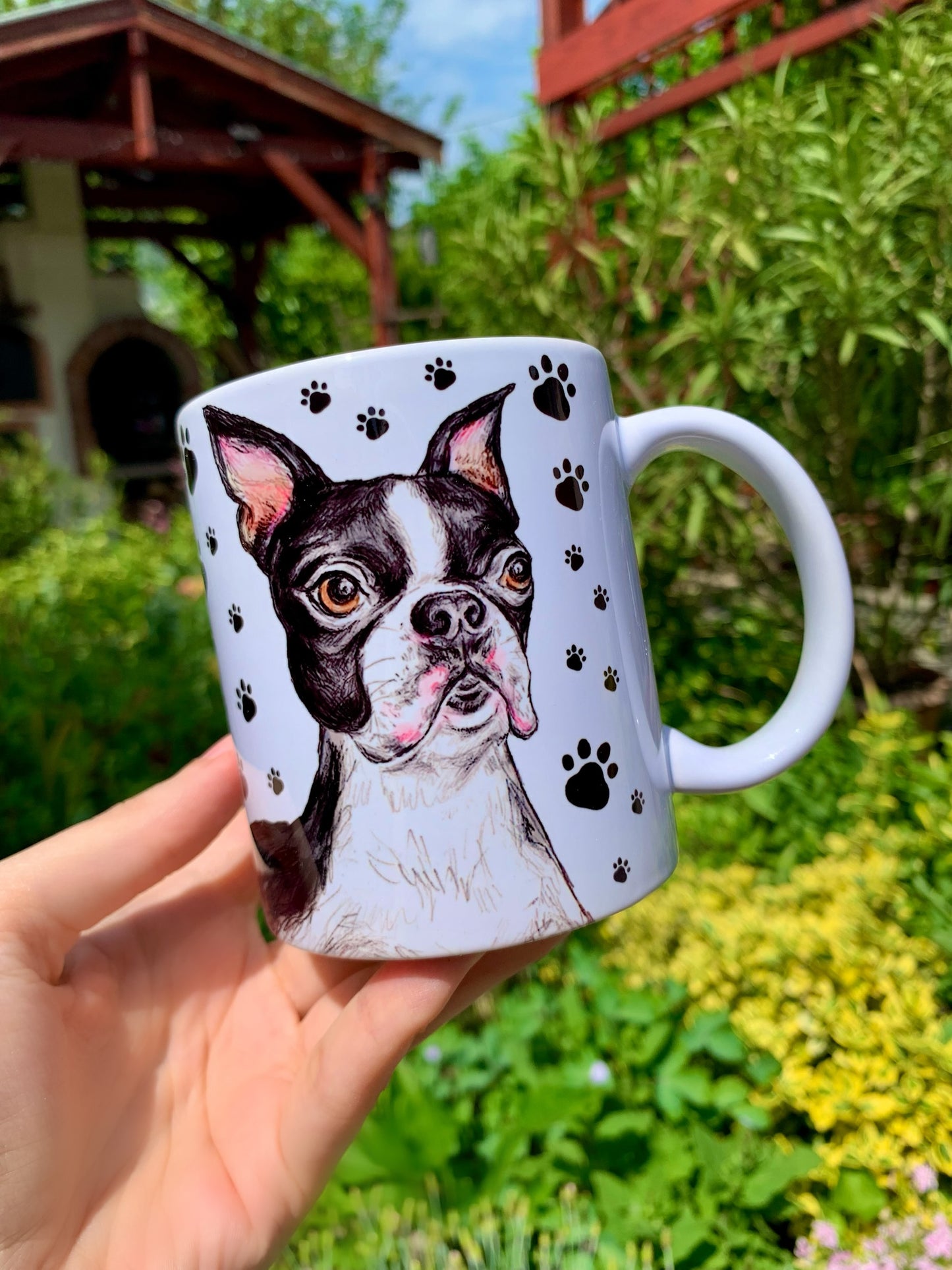Kerámia bögre Boston terrier illusztrációval – kézműves ajándék