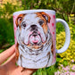 Prémium kerámia bögre angol bulldog illusztrációval és szíves háttérrel