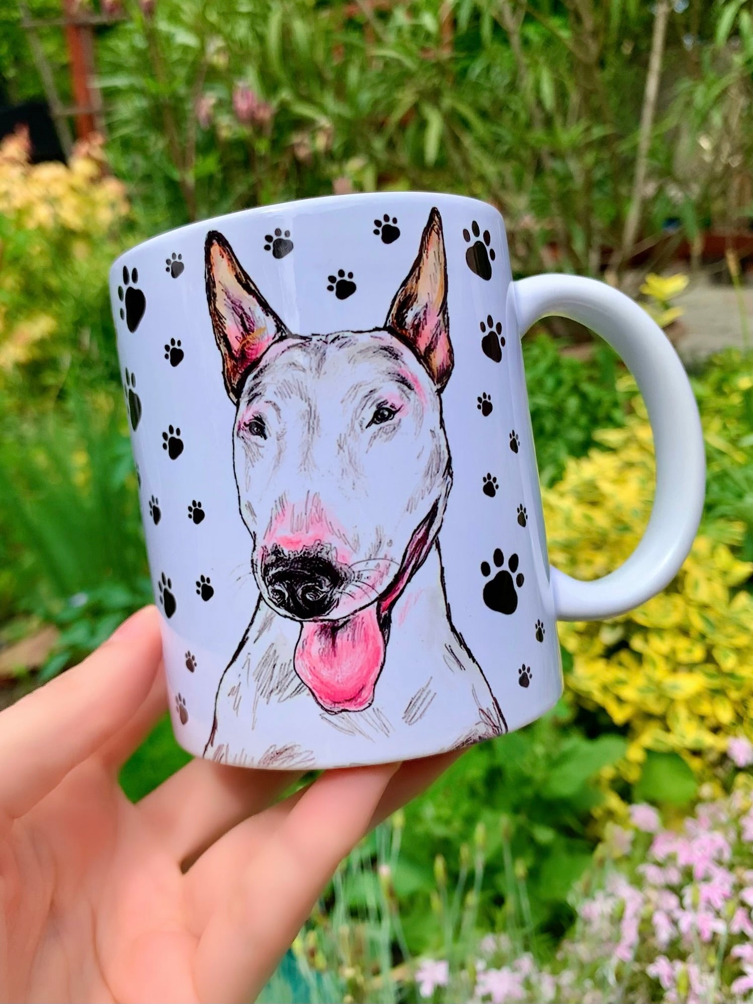Egyedi kézműves ajándék Bullterrier gazdiknak – világos kutyás minta