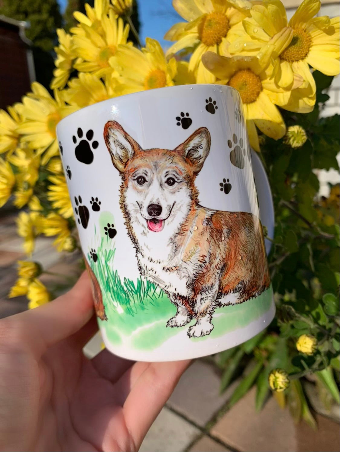 Corgi bögre - Corgi kutya és Mancs mintákkal - Kerámai