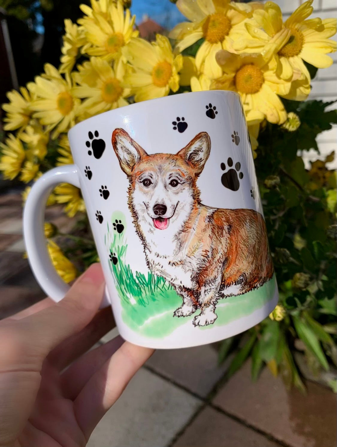 Corgi bögre - Corgi kutya és Mancs mintákkal - Kerámai