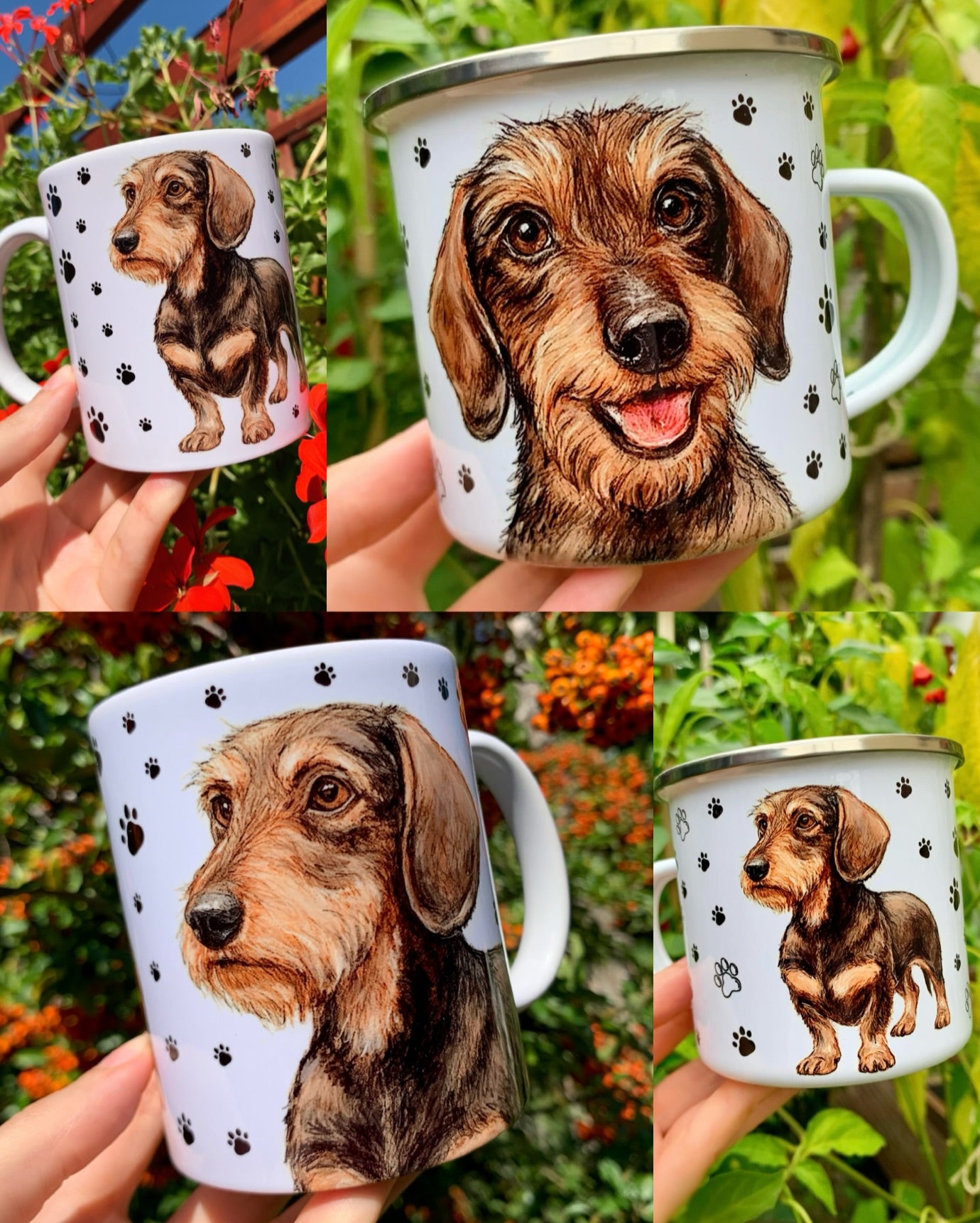 Szálkásszőrű Tacskós fém bögre - Kézzel festett szálkásszőrű Tacskó mintával