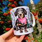 Black and Tan Dachshund mug - Kiránduló Cser Tacskó bögre - Választható Rózsaszín & Zöld Kendő Szín