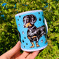 Black and Tan Dachshund mug - Cser Tacskó bögre - Álló Tacskóval - Kék - Rózsaszín - Zöld minta - Kerámia