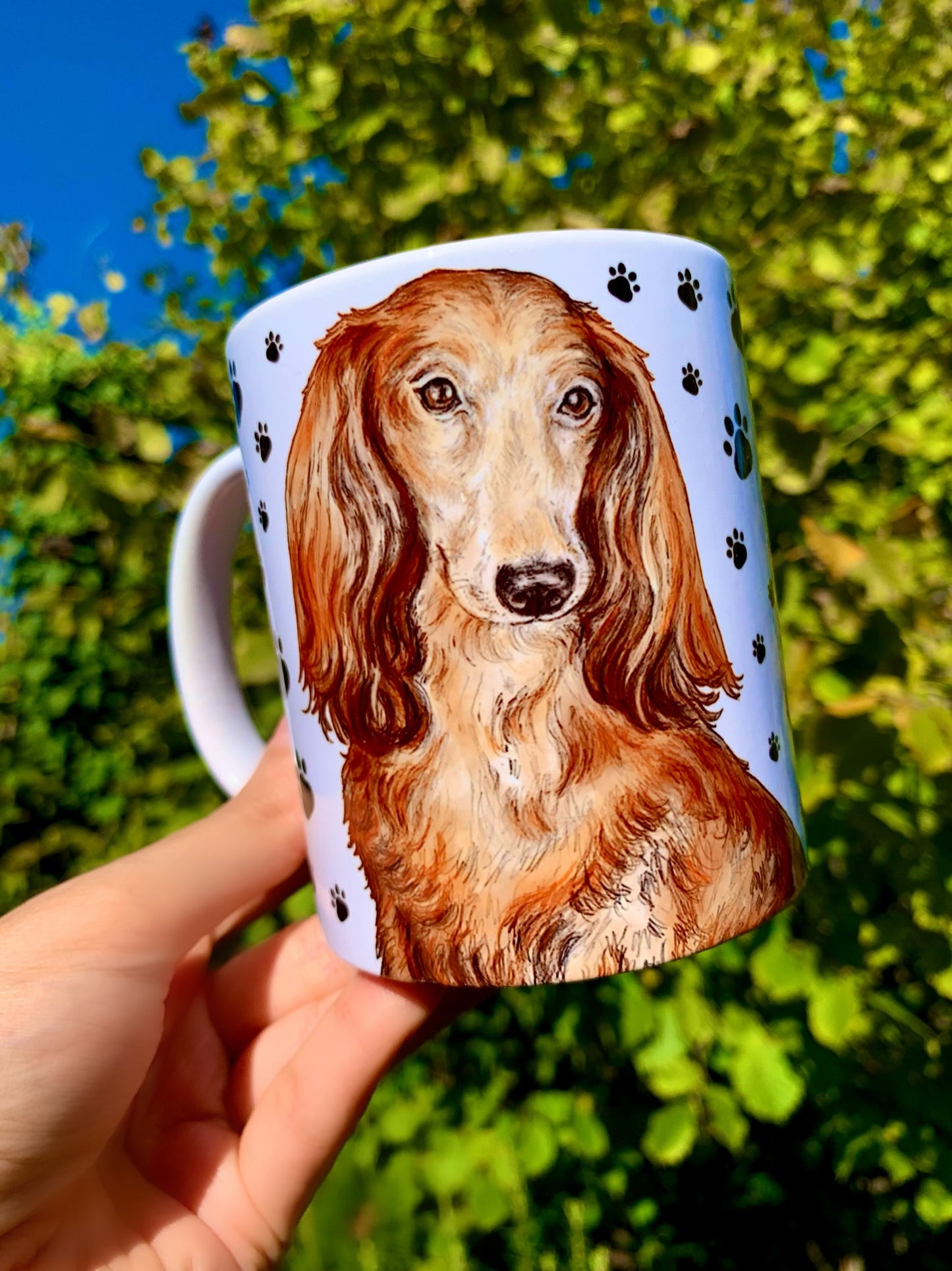 Long haired dachshund mug - Hosszúszőrű Tacskó bögre - Mancsokkal - Kerámia