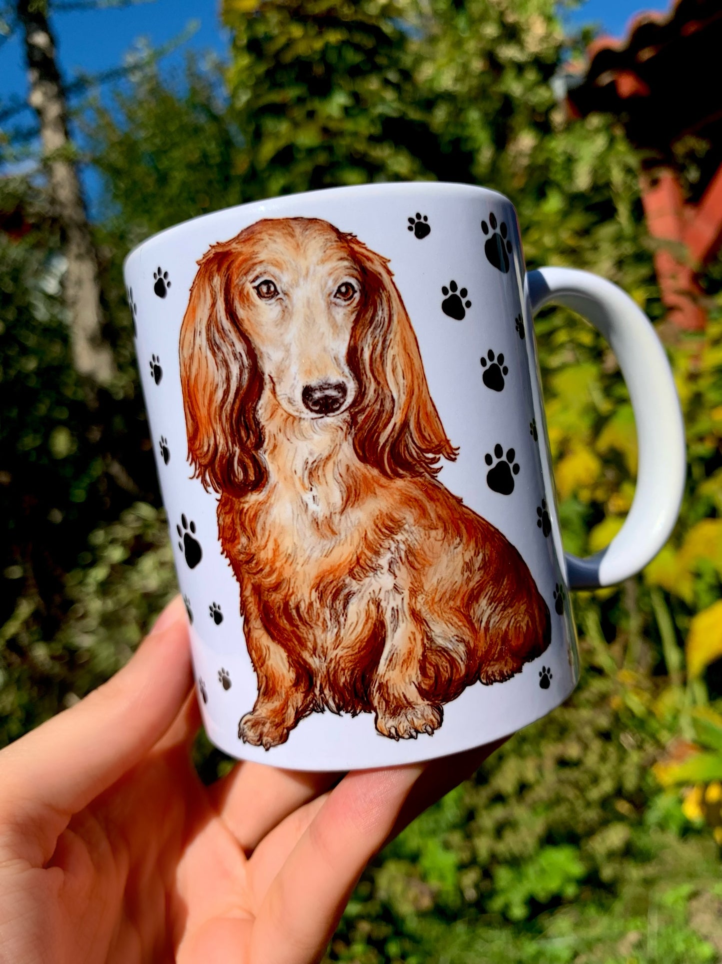 Long haired dachshund mug - Hosszúszőrű Tacskó bögre - Mancsokkal - Kerámia