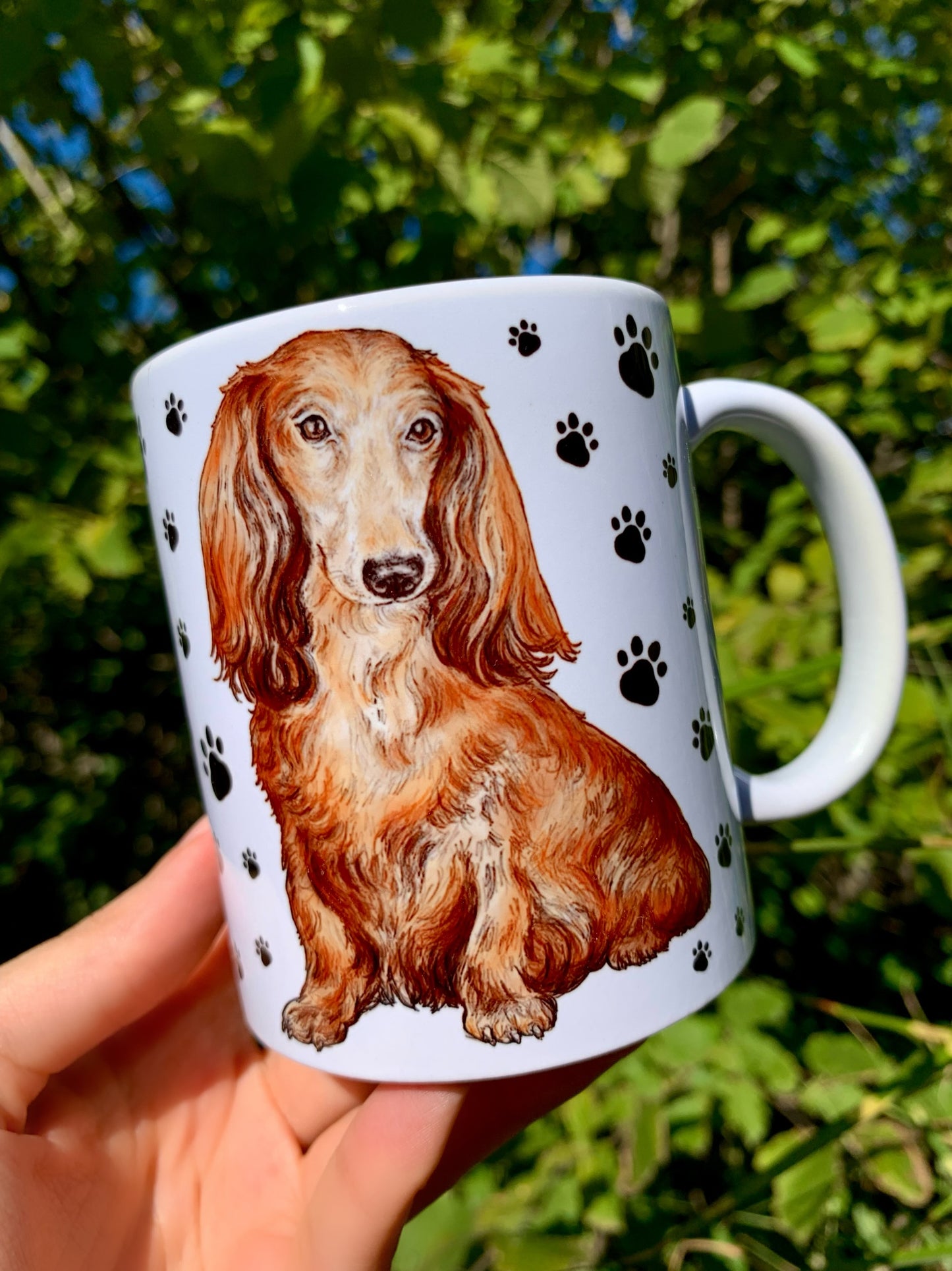 Long haired dachshund mug - Hosszúszőrű Tacskó bögre - Mancsokkal - Kerámia