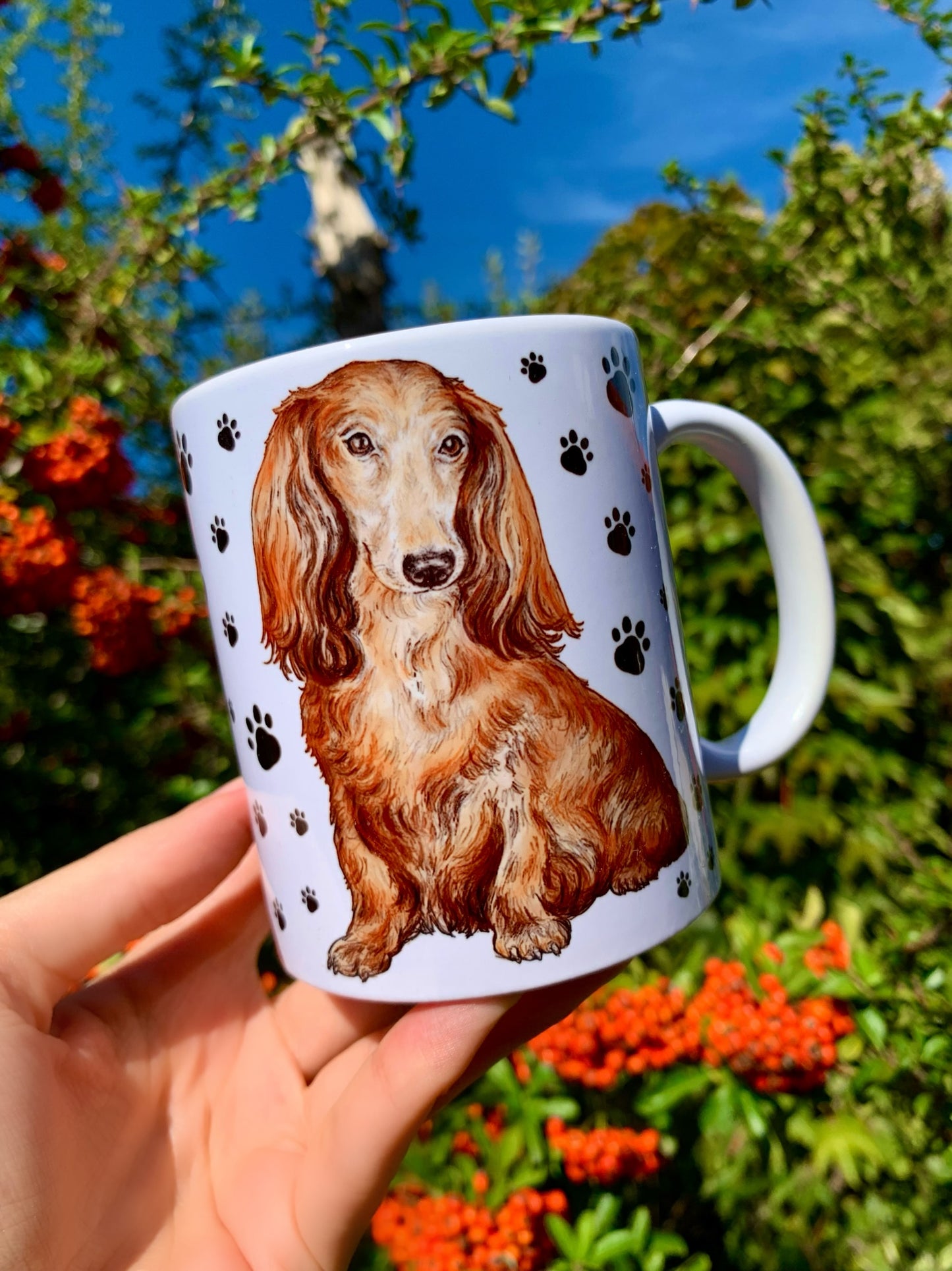 Long haired dachshund mug - Hosszúszőrű Tacskó bögre - Mancsokkal - Kerámia