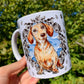 Red Dachshund mug - Mazsola Barna Tacskó bögre - Gyümölcsös háttérrel