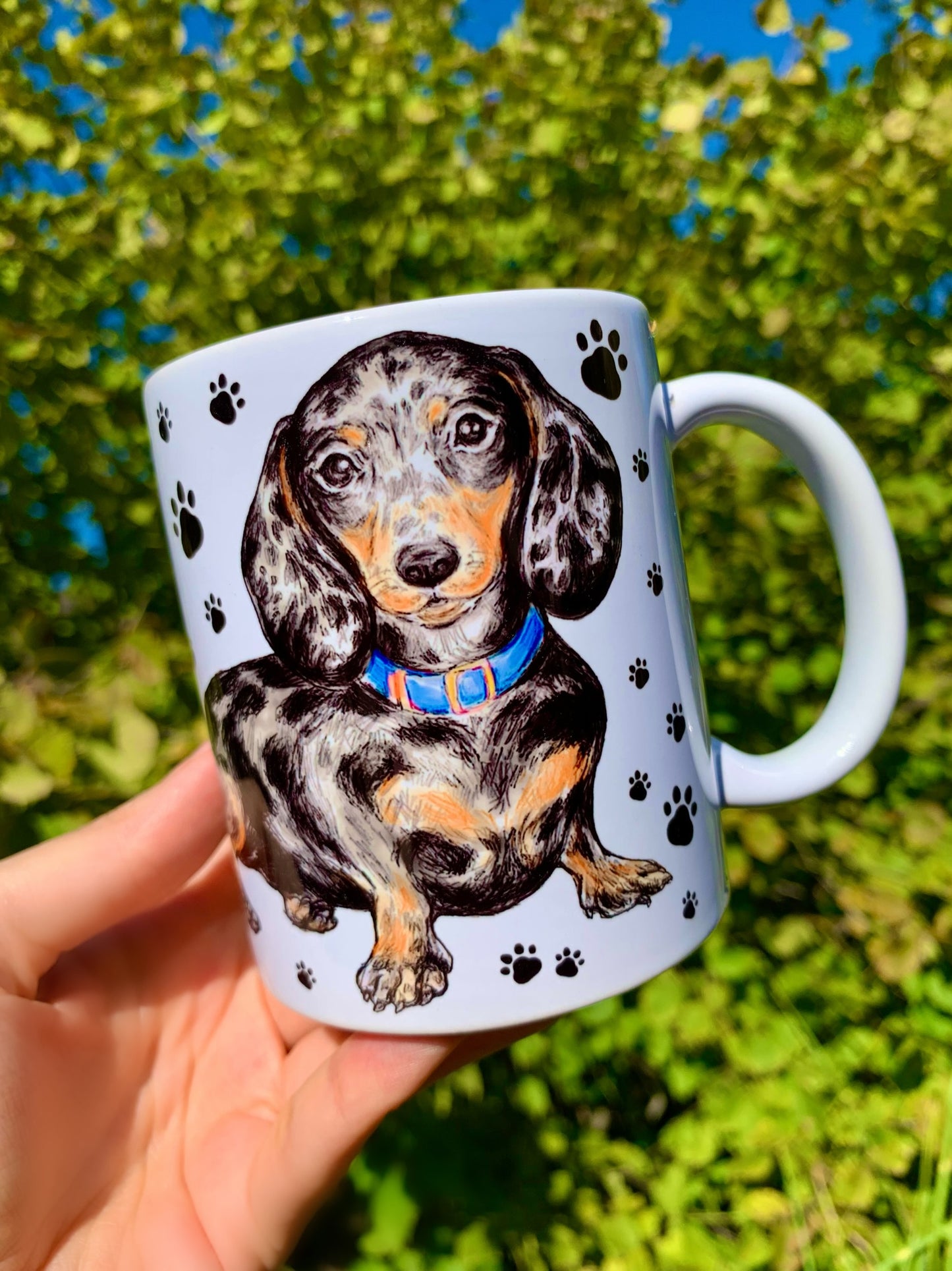 Merle dachshund mug - Merle Tacskó bögre - Választható 2 féle Nyakörv