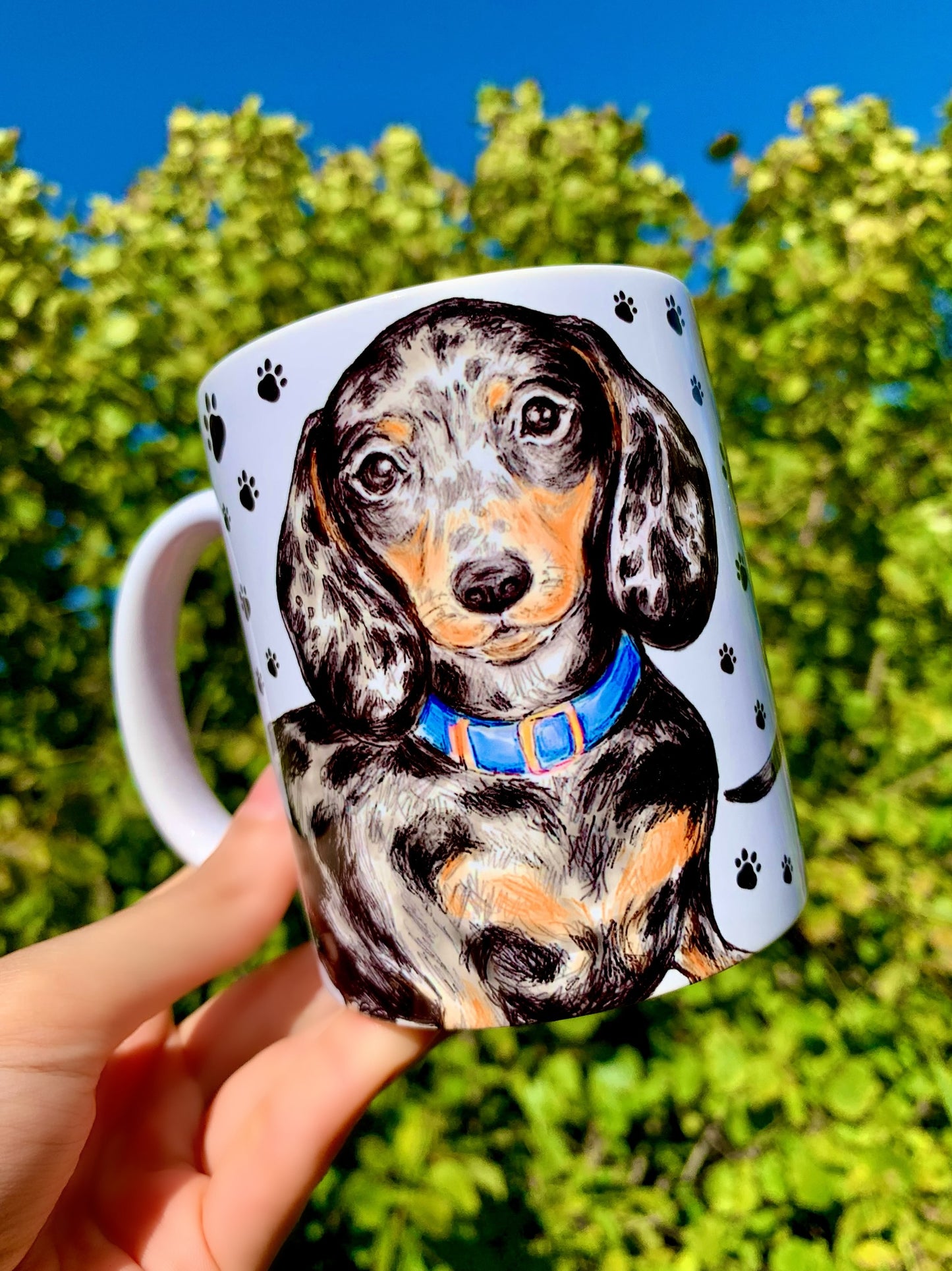 Merle dachshund mug - Merle Tacskó bögre - Választható 2 féle Nyakörv