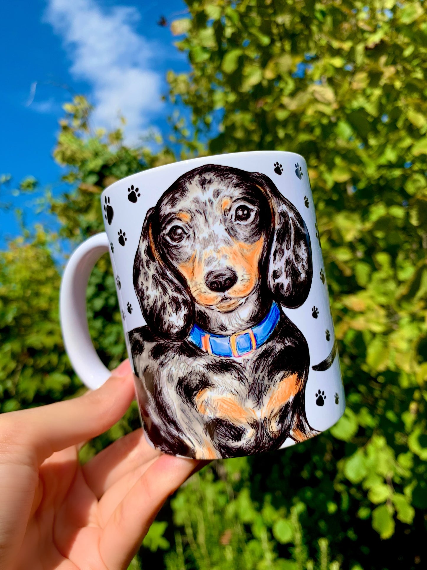 Merle dachshund mug - Merle Tacskó bögre - Választható 2 féle Nyakörv