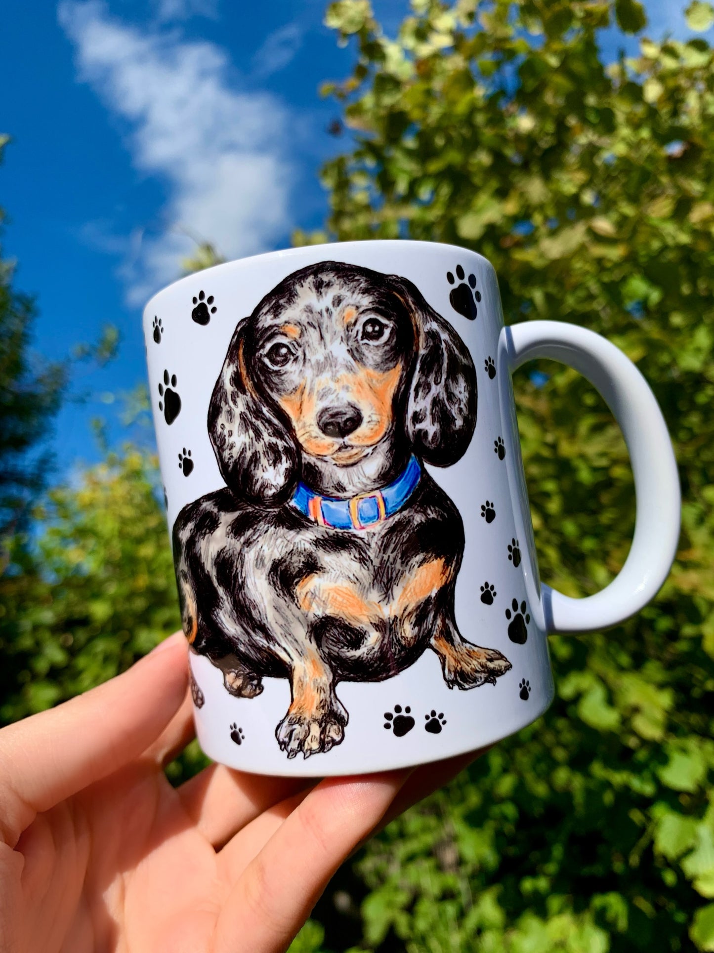 Merle dachshund mug - Merle Tacskó bögre - Választható 2 féle Nyakörv