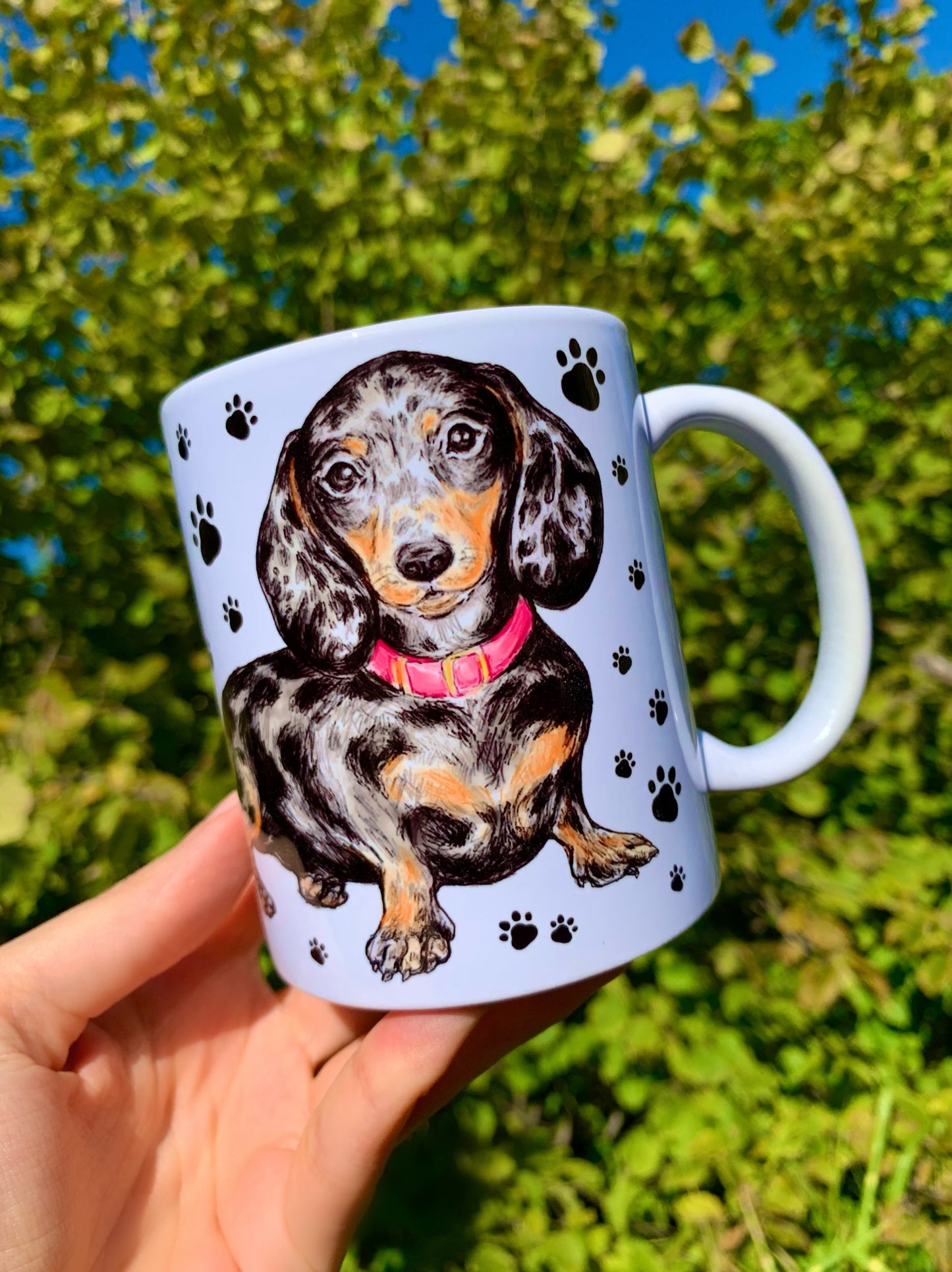 Merle dachshund mug - Merle Tacskó bögre - Választható 2 féle Nyakörv