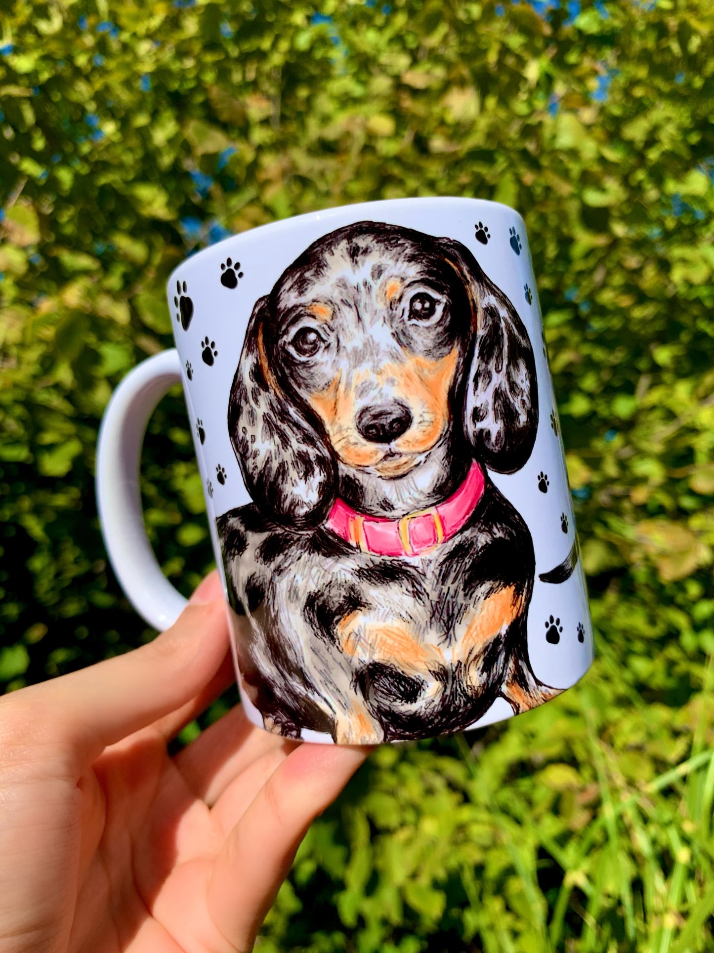 Merle dachshund mug - Merle Tacskó bögre - Választható 2 féle Nyakörv