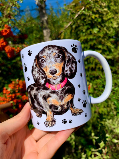 Merle dachshund mug - Merle Tacskó bögre - Választható 2 féle Nyakörv