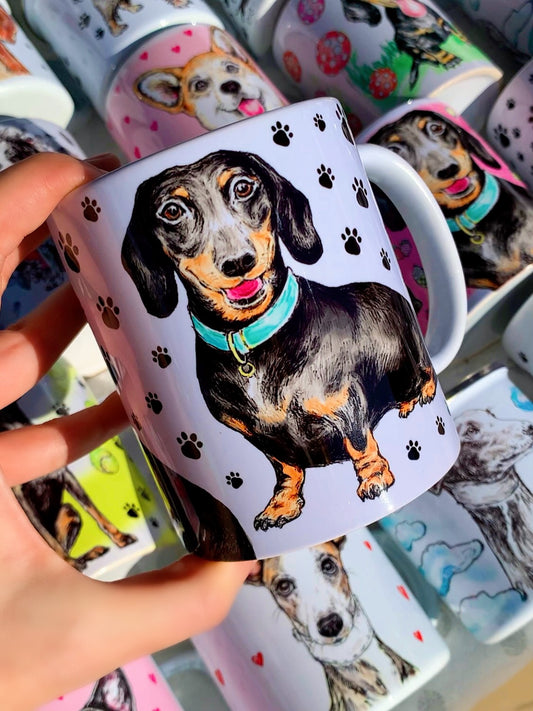 Black and Tan Dachshund mug - Cser Tacskó bögre - Mancs mintával - Kerámia