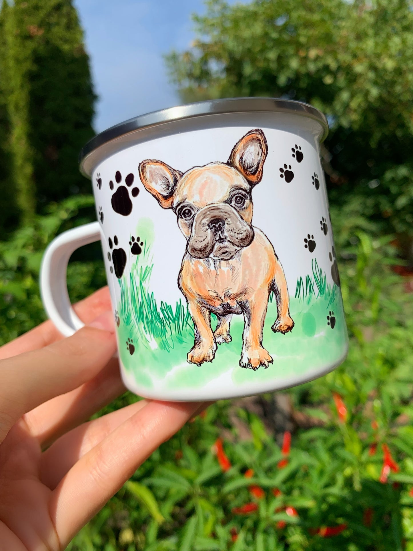 French Bulldog mug - Barna Francia Bulldog bögre - Álló & Fekvő Bulldog Mintával - Fém