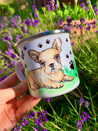 French Bulldog mug - Barna Francia Bulldog bögre - Álló & Fekvő Bulldog Mintával - Fém