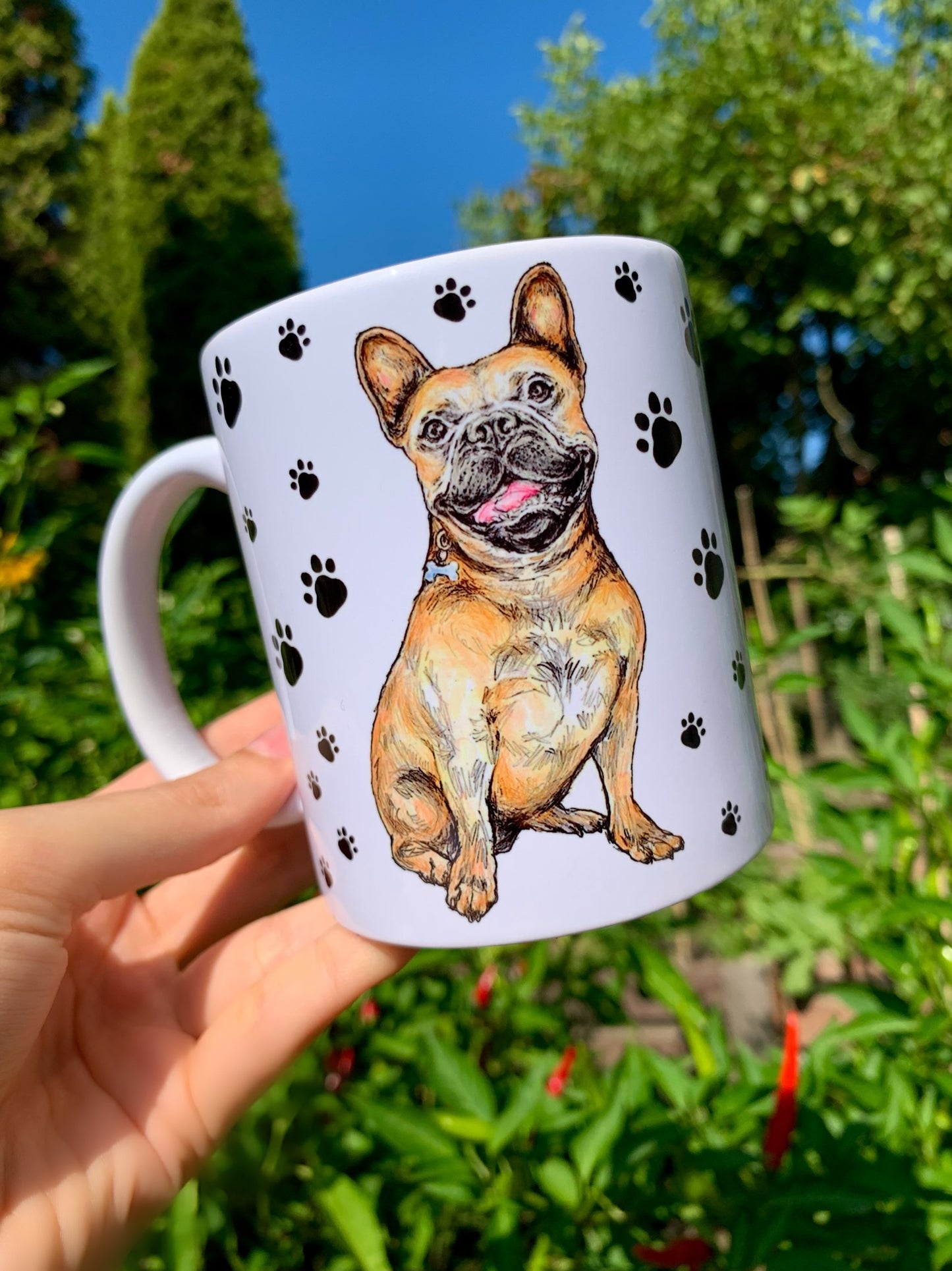 French Bulldog mug - Barna Francia Bulldog bögre - Mancsos mintával - Kerámia