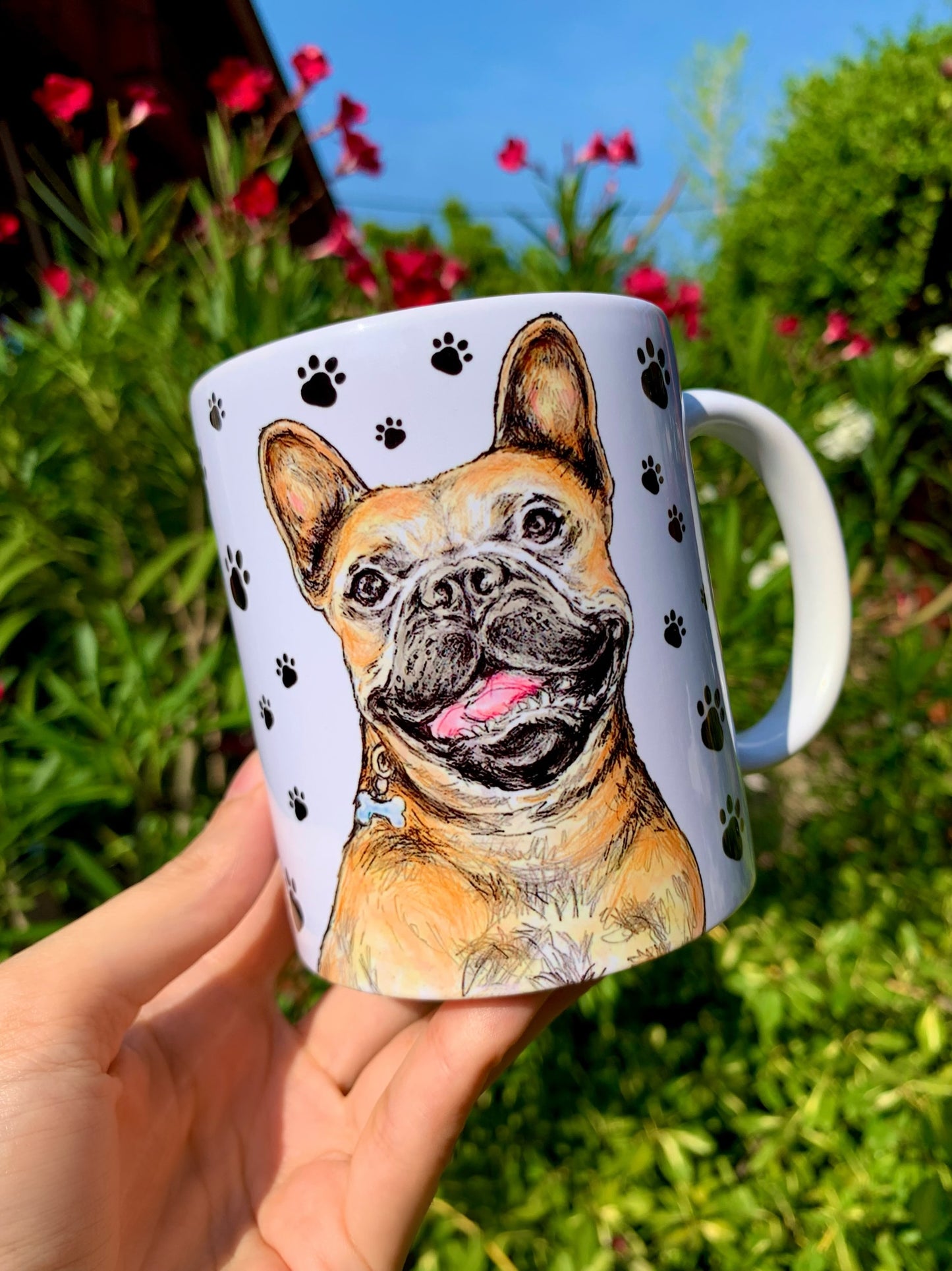 French Bulldog mug - Barna Francia Bulldog bögre - Mancsos mintával - Kerámia