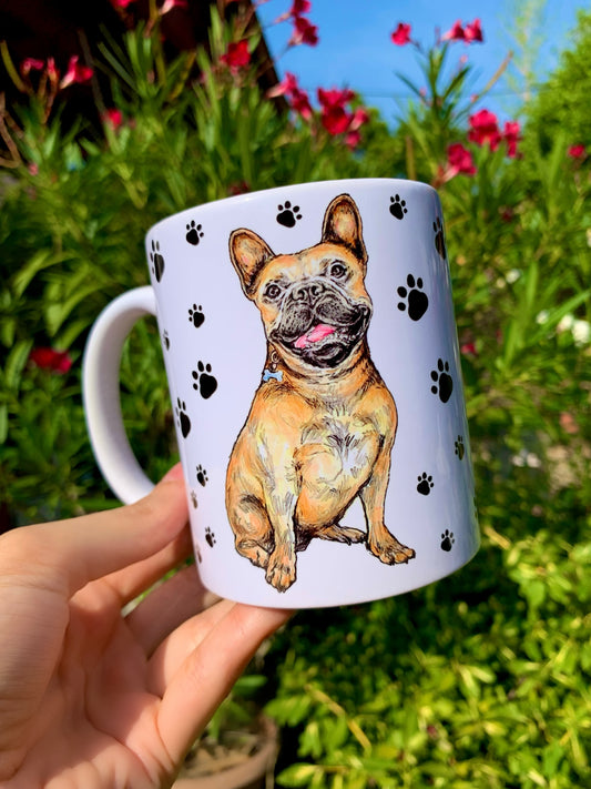 French Bulldog mug - Barna Francia Bulldog bögre - Mancsos mintával - Kerámia