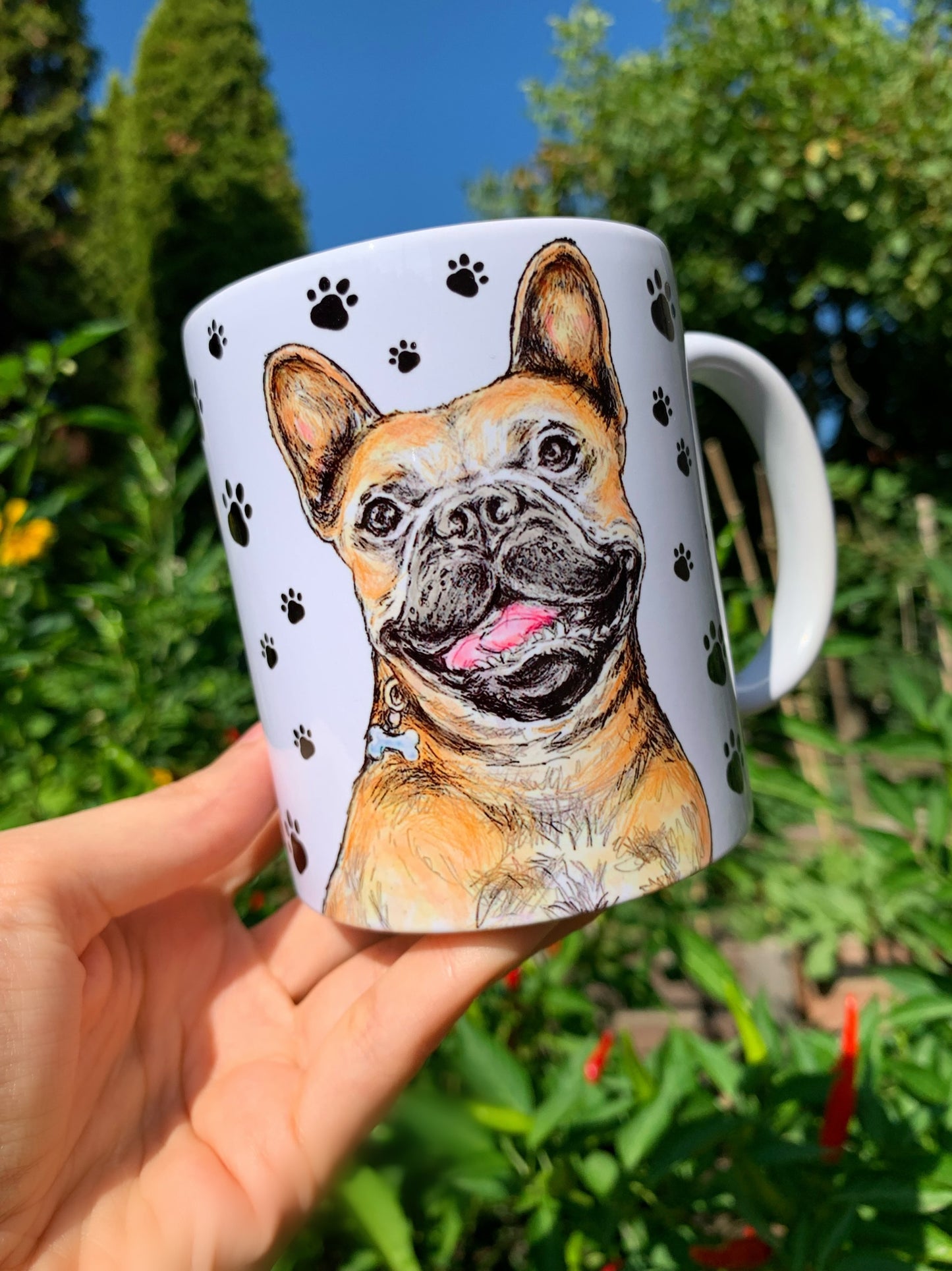 French Bulldog mug - Barna Francia Bulldog bögre - Mancsos mintával - Kerámia