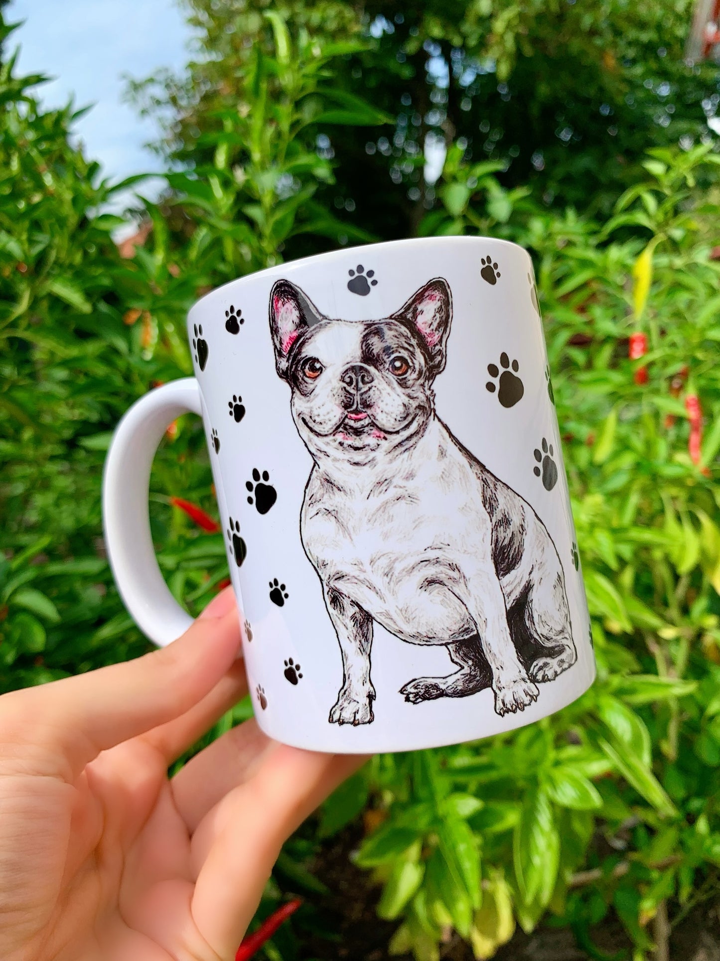 French Bulldog mug - Foltos Francia Bulldog bögre - Mancsos mintával - Kerámia