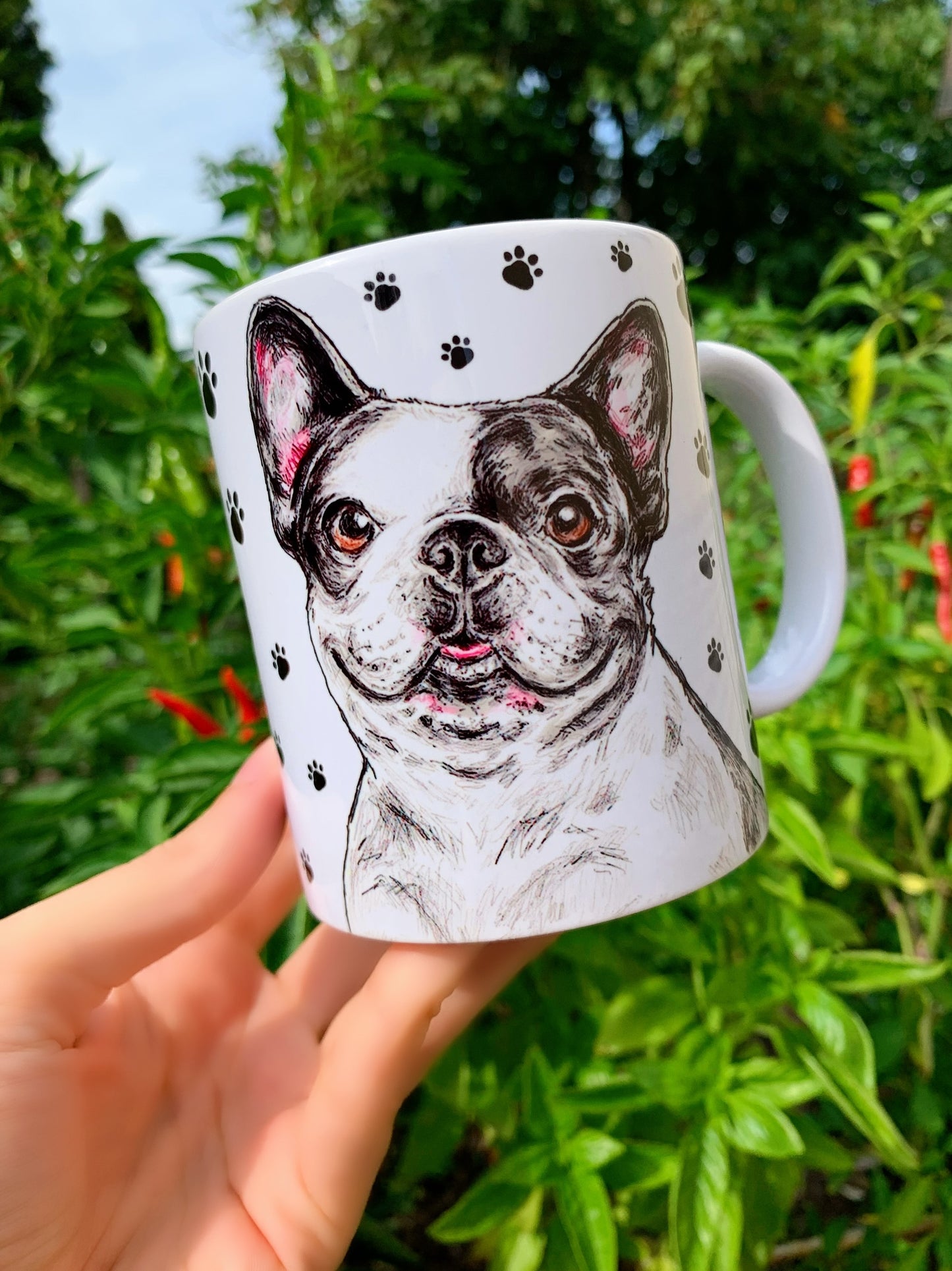 French Bulldog mug - Foltos Francia Bulldog bögre - Mancsos mintával - Kerámia