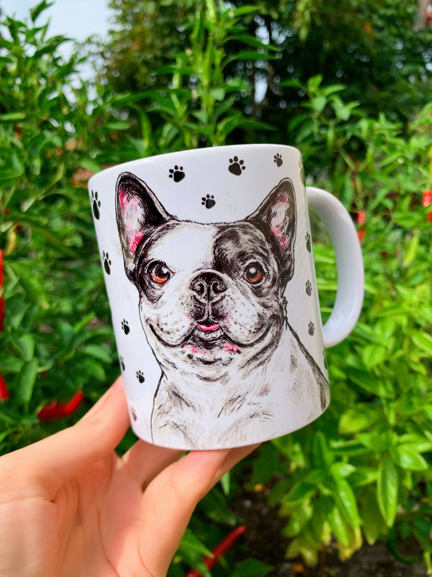 French Bulldog mug - Foltos Francia Bulldog bögre - Mancsos mintával - Kerámia