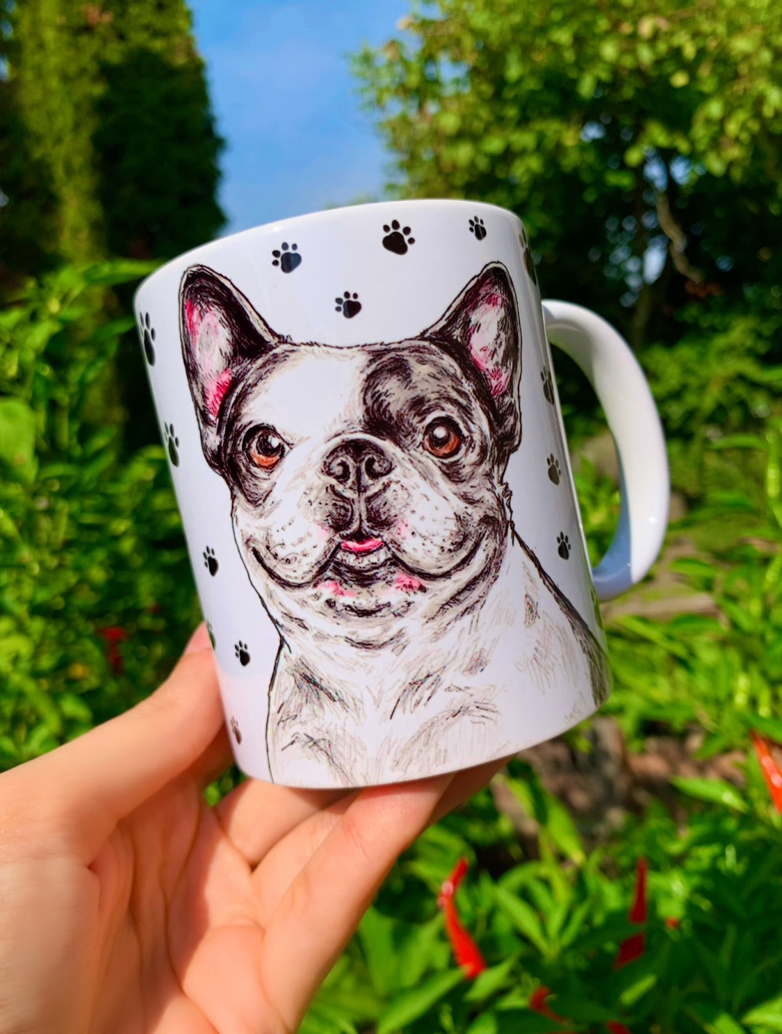 French Bulldog mug - Foltos Francia Bulldog bögre - Mancsos mintával - Kerámia