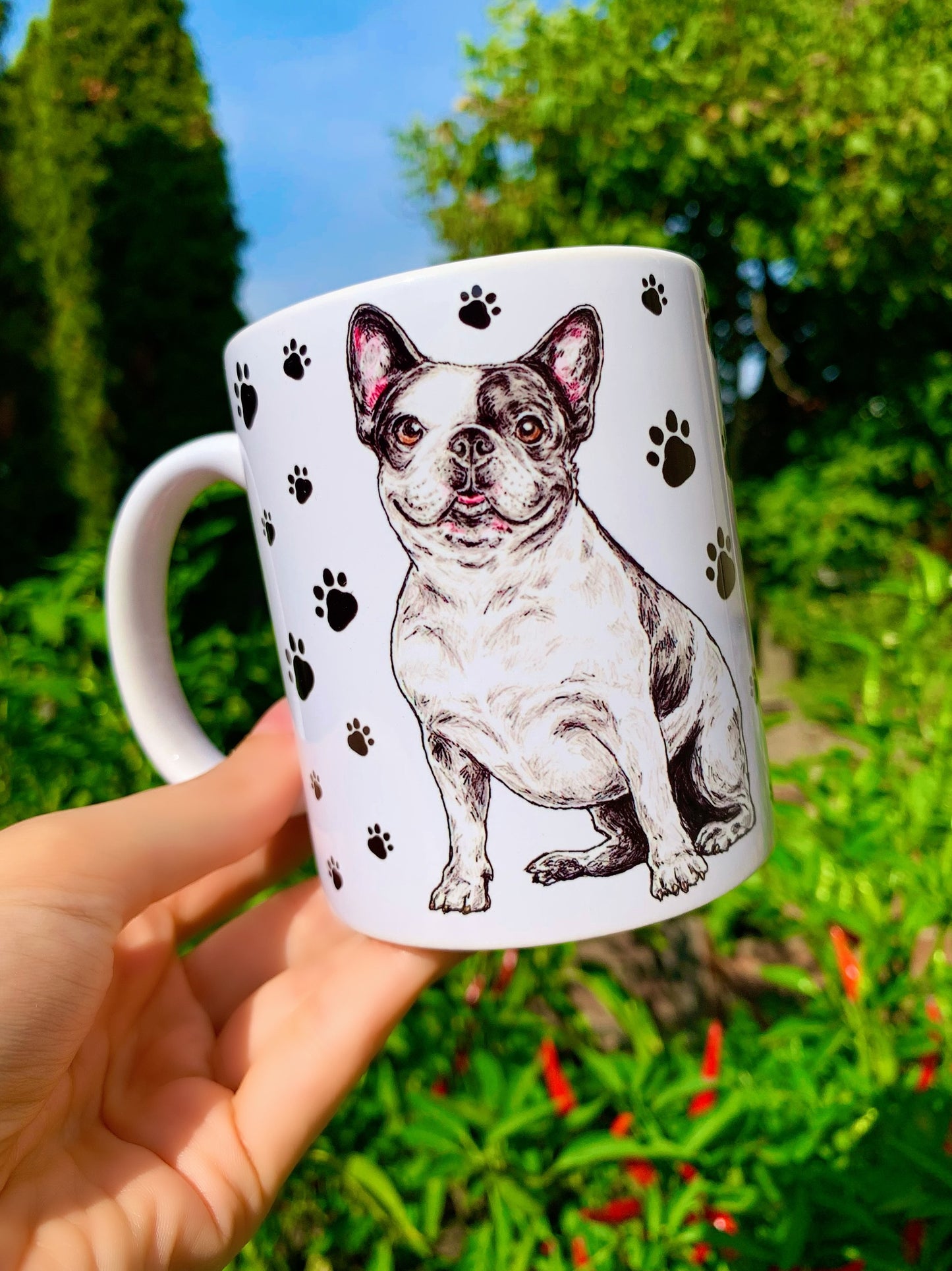 French Bulldog mug - Foltos Francia Bulldog bögre - Mancsos mintával - Kerámia