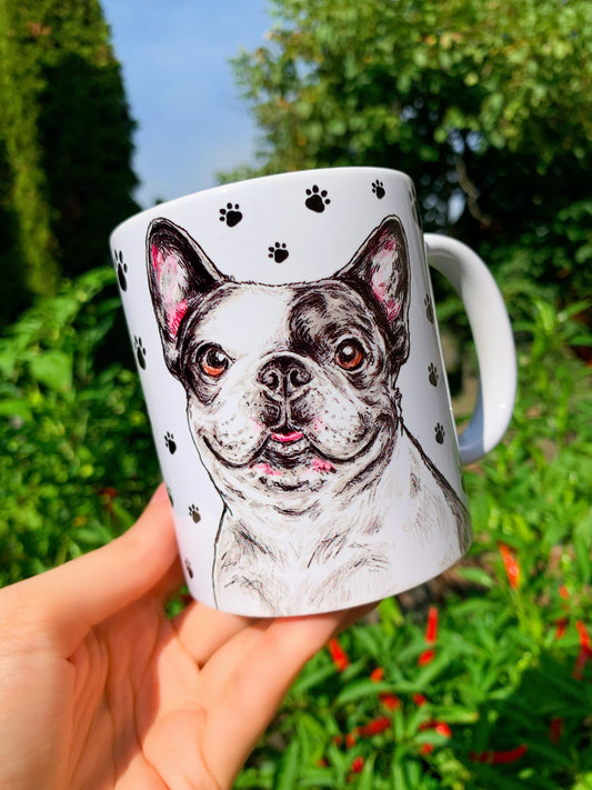 French Bulldog mug - Foltos Francia Bulldog bögre - Mancsos mintával - Kerámia