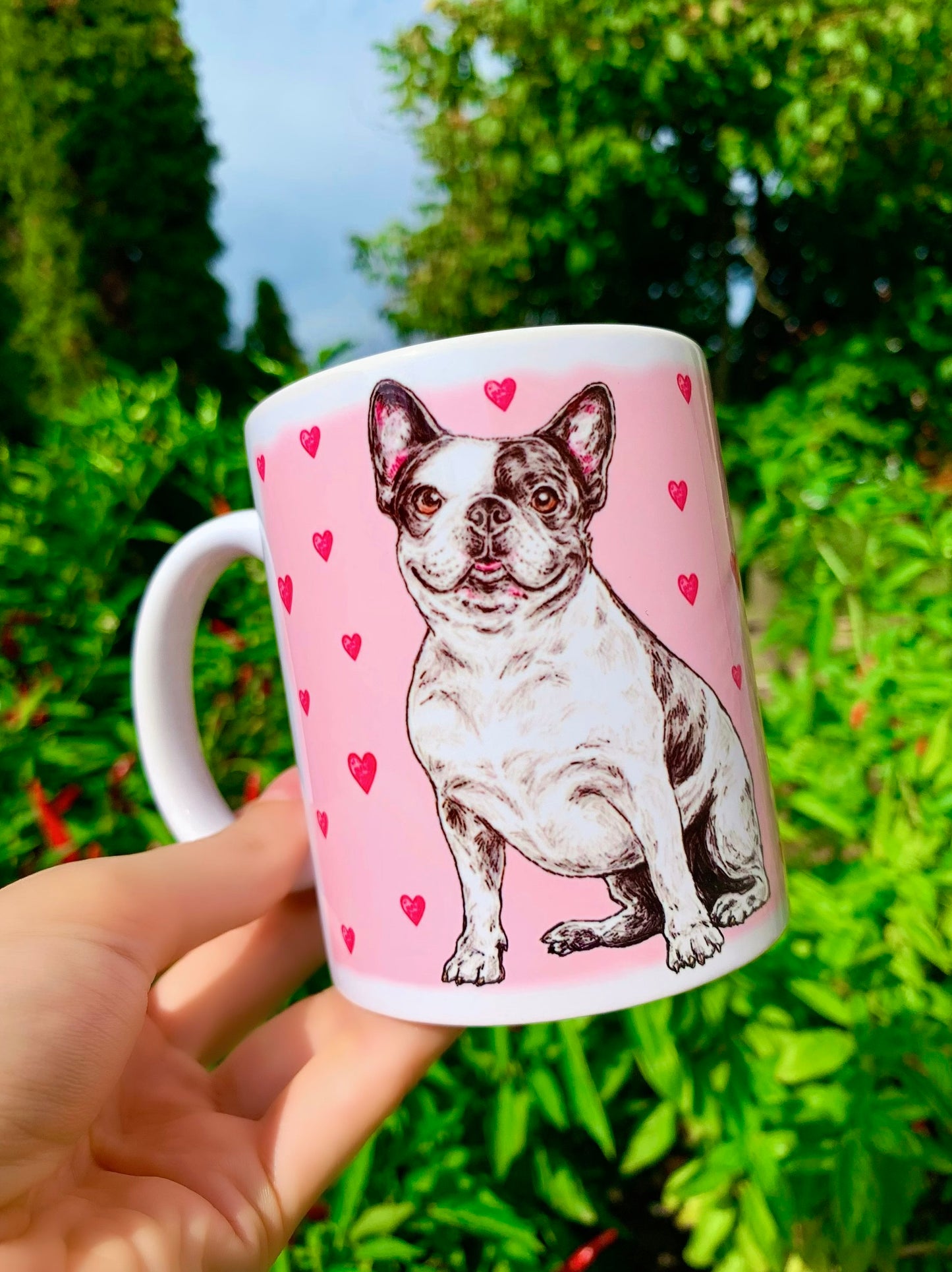 French Bulldog mug - Francia Bulldog bögre - Szív mintával - FÉM vagy KERÁMIA