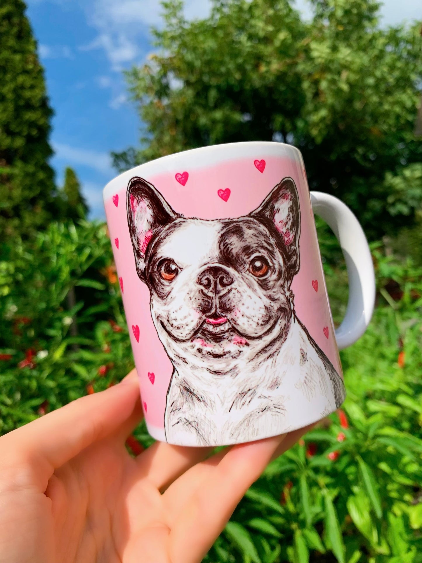 French Bulldog mug - Francia Bulldog bögre - Szív mintával - FÉM vagy KERÁMIA