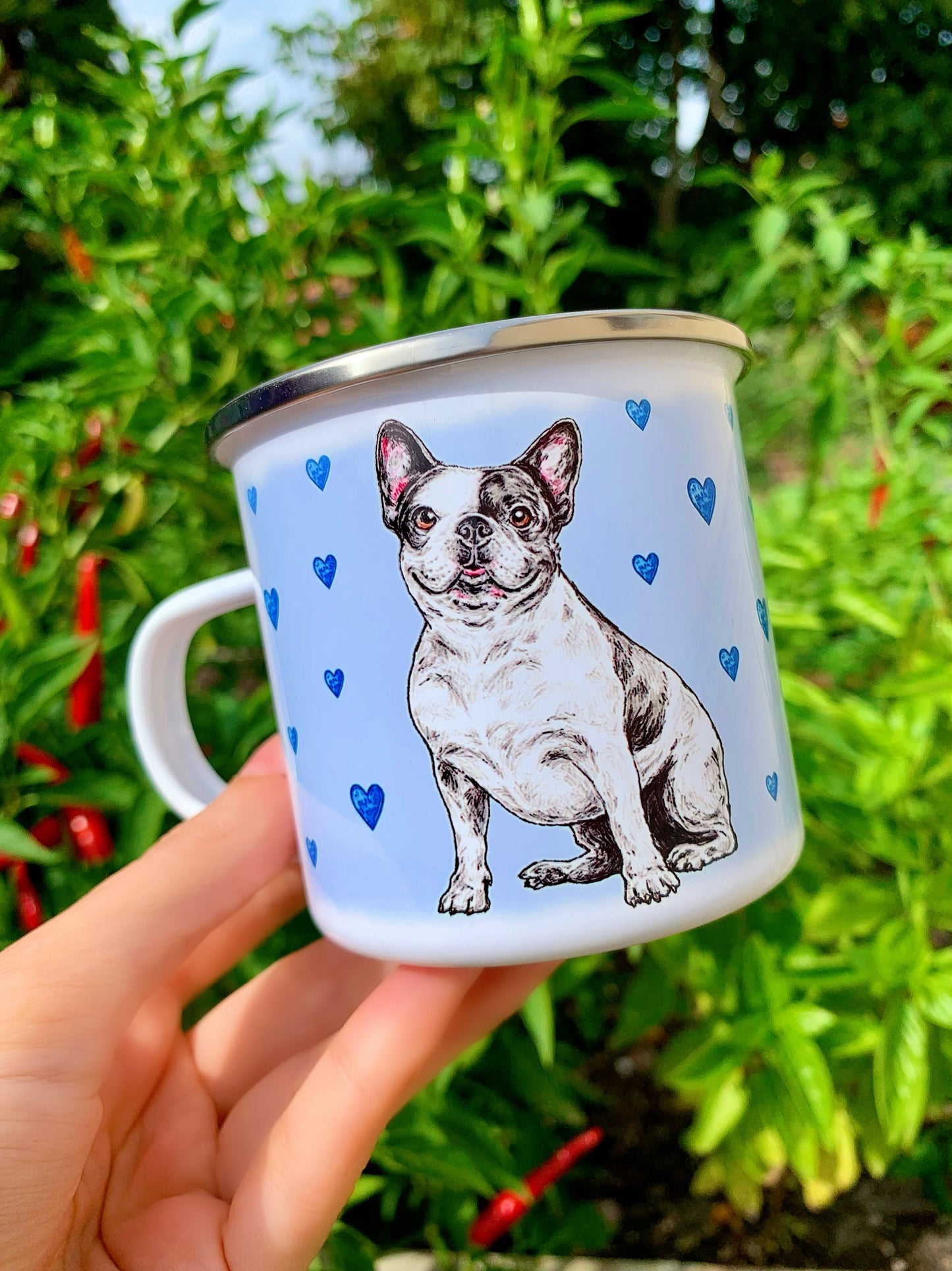 French Bulldog mug - Francia Bulldog bögre - Szív mintával - FÉM vagy KERÁMIA