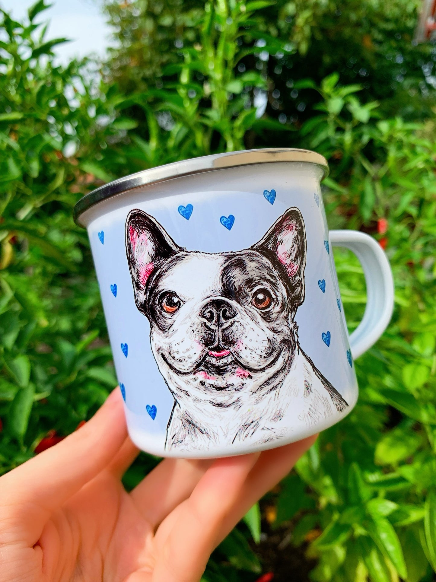 French Bulldog mug - Francia Bulldog bögre - Szív mintával - FÉM vagy KERÁMIA