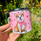 Corgi kutya fém bögre - Kézzel festett Corgi kutya és rózsaszín szív mintákkal